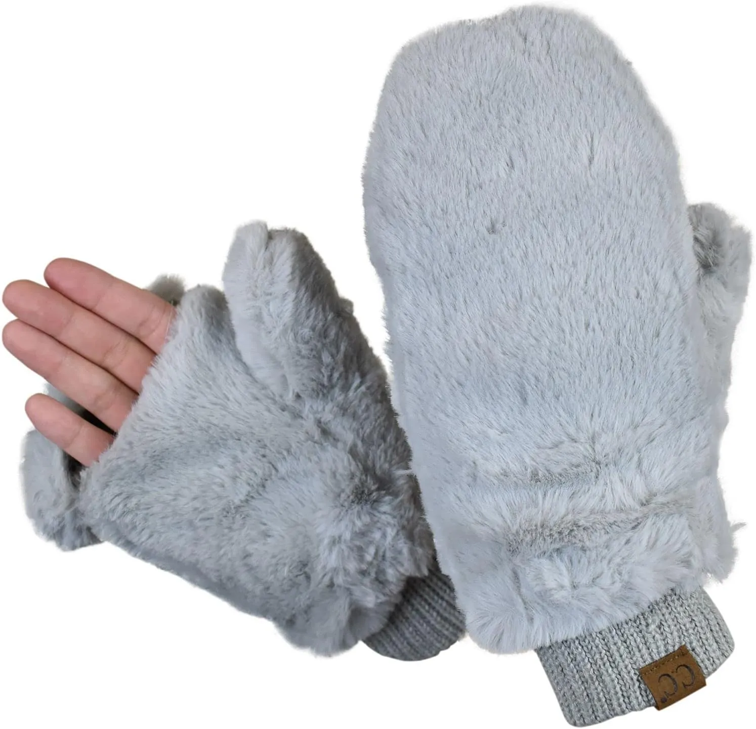 C.C Women's Faux Fur Wrist Length Fingerless Sherpa Lined Convertible Mittens Gloves
