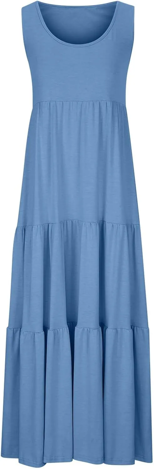 Ceboyel Tank Dresses for Women 2024 Smocked Sleeveless Maxi Dress Beach Vacation Sun Dress Trendy Causal Resort Sundresses