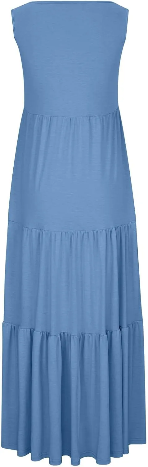 Ceboyel Tank Dresses for Women 2024 Smocked Sleeveless Maxi Dress Beach Vacation Sun Dress Trendy Causal Resort Sundresses