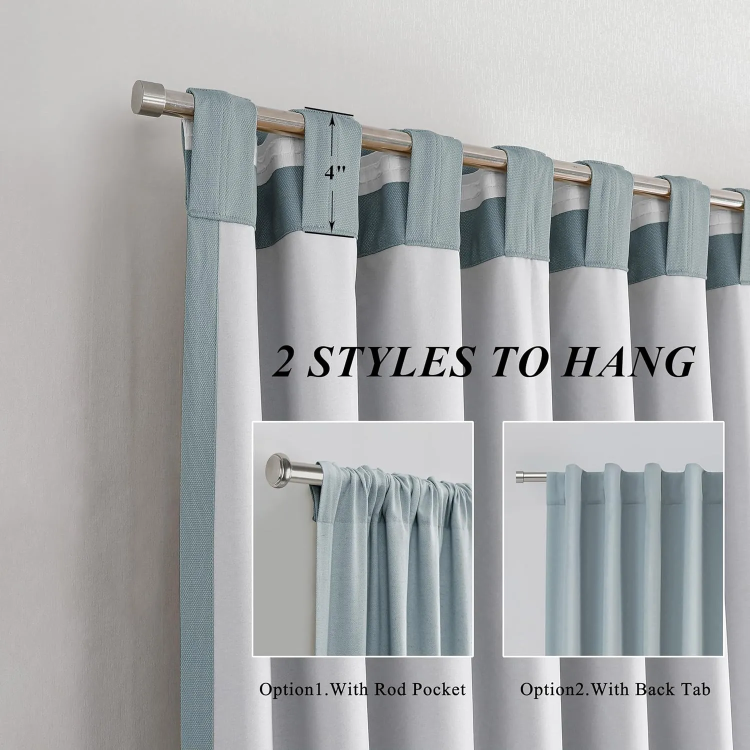 Central Park Cotton Linen Full Blackout Curtain Panels with Back Tab Rod Pocket Thermal Insulated Triple Weave Farmhouse Window Treatment Rustic Drapes for Bedroom with Liner, 50"x95"x2, Aqua Green