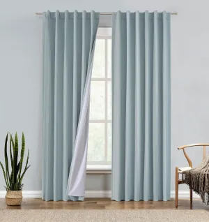 Central Park Cotton Linen Full Blackout Curtain Panels with Back Tab Rod Pocket Thermal Insulated Triple Weave Farmhouse Window Treatment Rustic Drapes for Bedroom with Liner, 50"x95"x2, Aqua Green