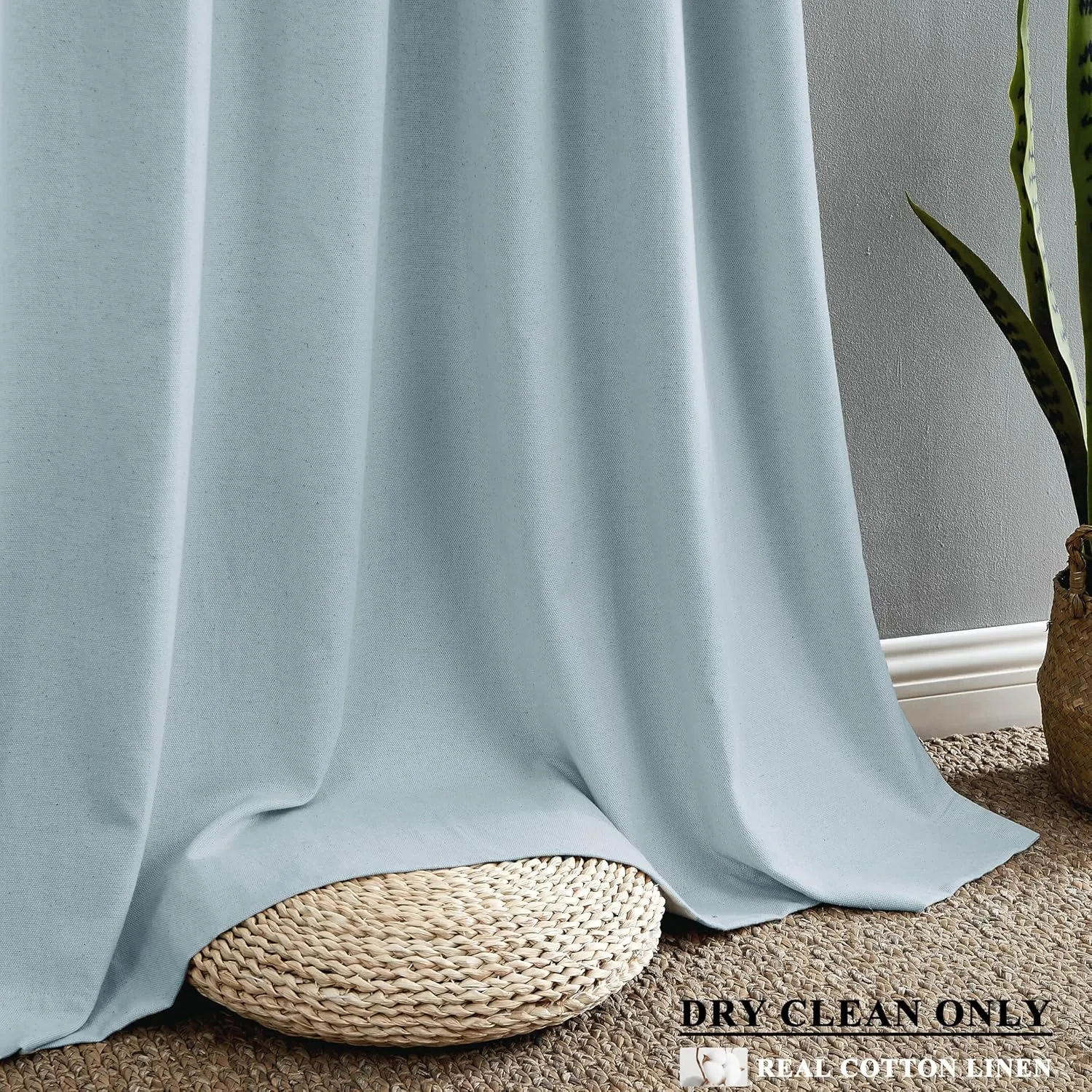 Central Park Cotton Linen Full Blackout Curtain Panels with Back Tab Rod Pocket Thermal Insulated Triple Weave Farmhouse Window Treatment Rustic Drapes for Bedroom with Liner, 50"x95"x2, Aqua Green