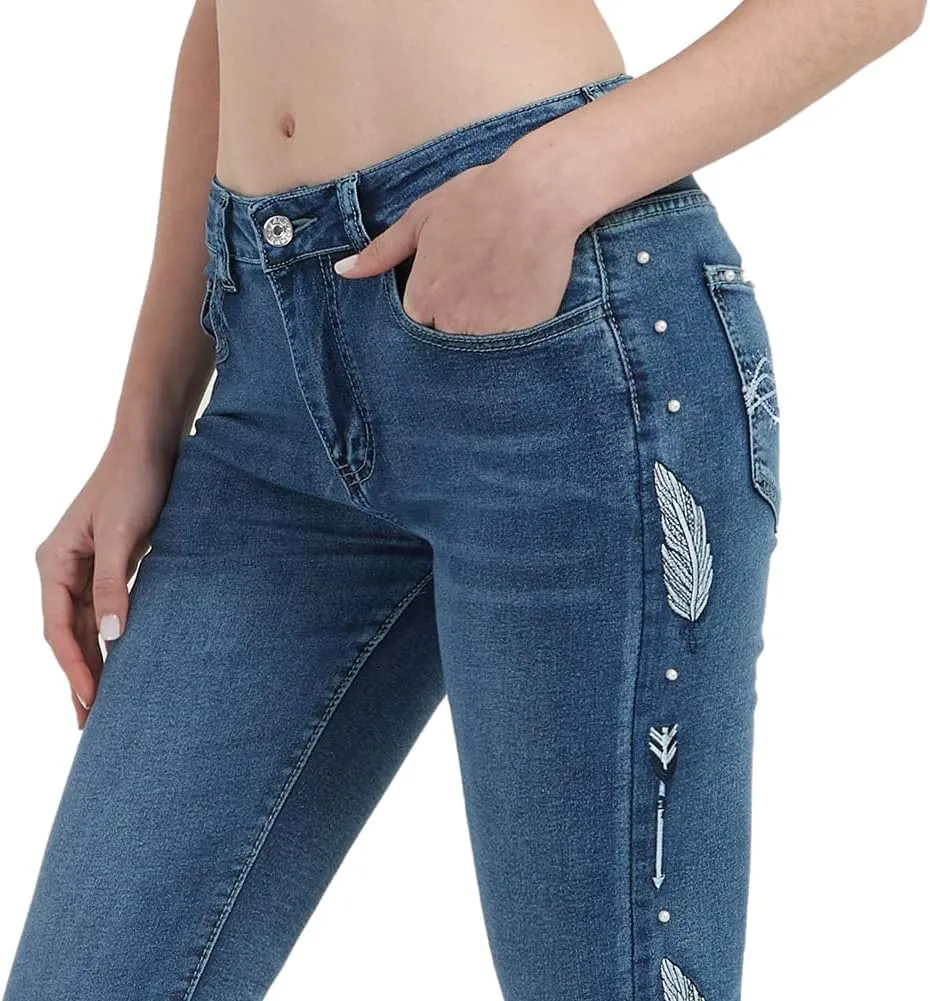 cffvdiz Embroidered Bootcut Jeans for Women