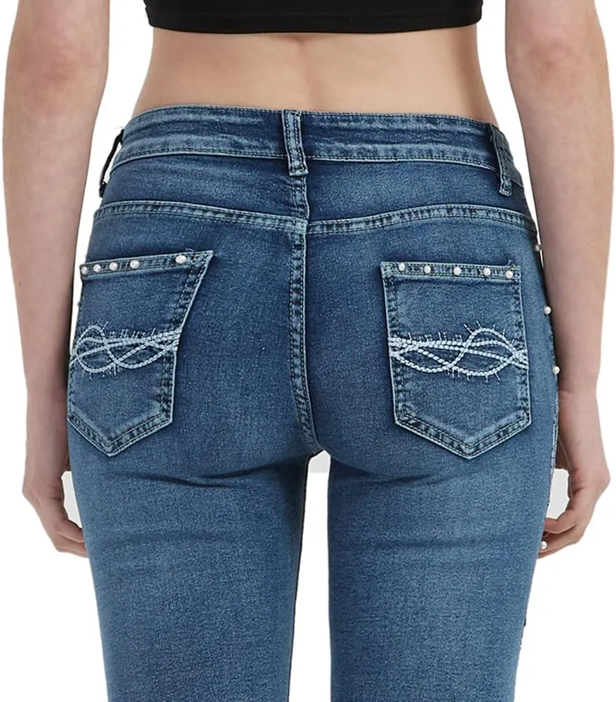 cffvdiz Embroidered Bootcut Jeans for Women