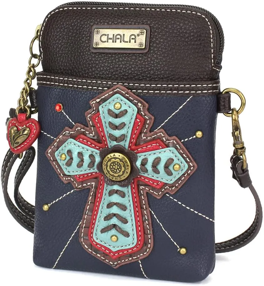 CHALA Cell Phone Crossbody Purse-Women PU Leather/Canvas Multicolor Handbag with Adjustable Strap