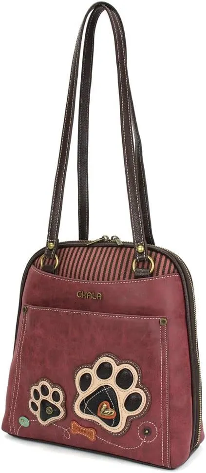 Chala Group Chala Handbags Paw Print Convertible Backpack Purse Dog Lover, 10.5'' x 10.5'' x 4''