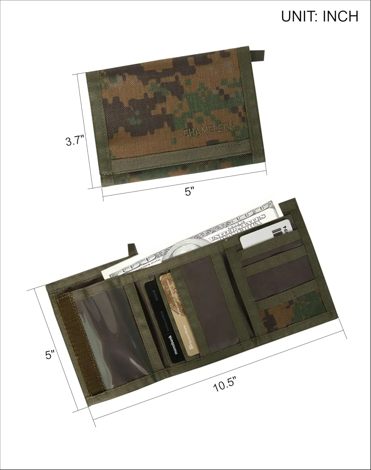 Chameleon Trifold Mens Nylon Wallet-Military Tactical Men Wallets- ID Card Holder - Canvas Thin Front Pocket Travel Wallet-Coin Zipper Pocket
