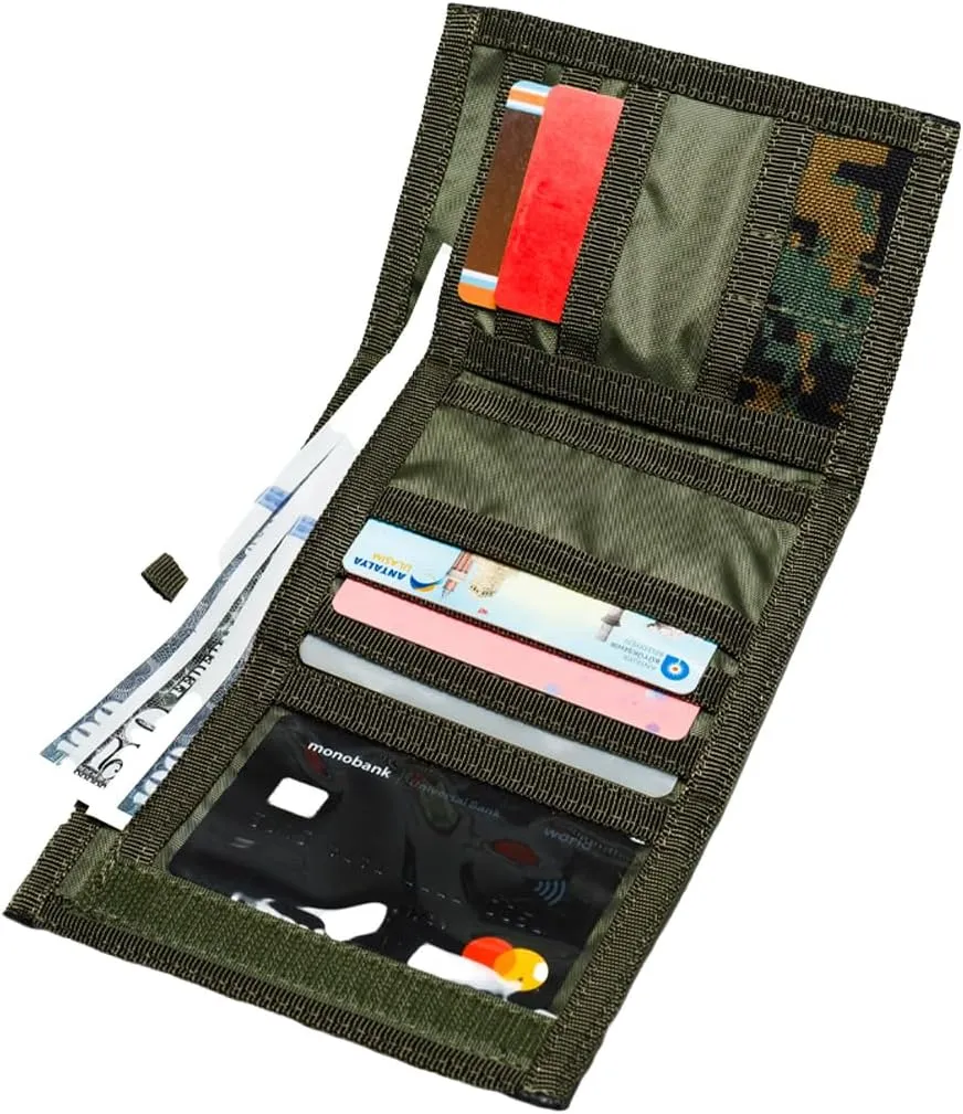 Chameleon Trifold Mens Nylon Wallet-Military Tactical Men Wallets- ID Card Holder - Canvas Thin Front Pocket Travel Wallet-Coin Zipper Pocket