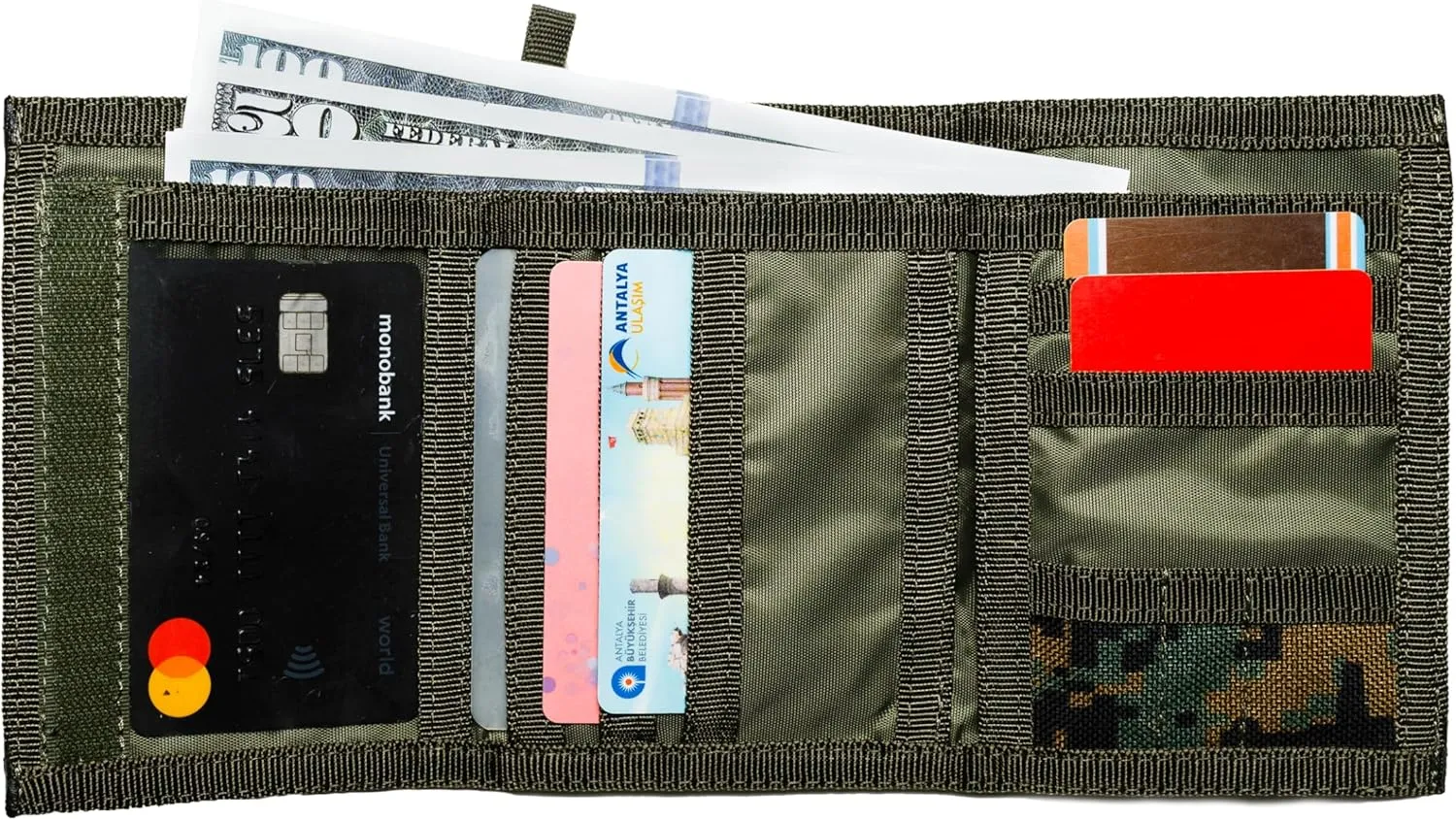 Chameleon Trifold Mens Nylon Wallet-Military Tactical Men Wallets- ID Card Holder - Canvas Thin Front Pocket Travel Wallet-Coin Zipper Pocket