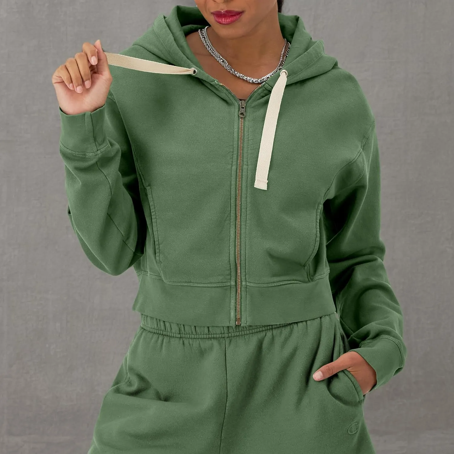 Champion Women's Sweatshirt, Vintage Wash Hoodie, Zip-Up Hoodie with Vintage Wash For Women