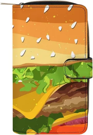 Cheeseburger Fast Food Pattern Wallet PU Leather Purse Coin Pocket Credit Card Holder Clutch Gifts for Women Men