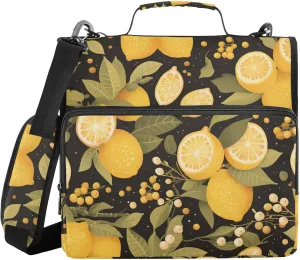 Chic Lemons Limes Black 3 Rings Binder with Zipper with Handle and Removable Shoulder Strap Multi-Pocket Documents Files Storage Bag for School and Office