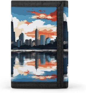 Chicago Skyline Travel Wallet Sleek ID Card Holder Slim Security Three Fold Purse for Men And Women