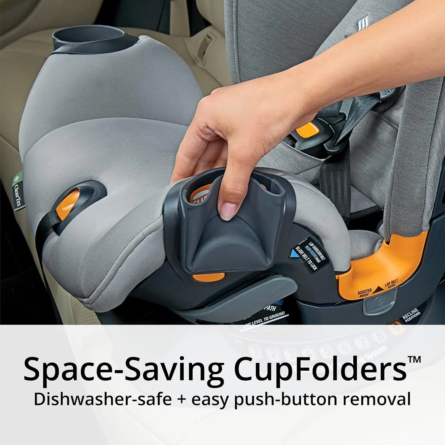 Chicco OneFit ClearTex All-in-One Car Seat, Slim Design, Rear-Facing Seat for Infants 5-40 lbs., Forward-Facing 25-65 lbs., Booster 40-100 lbs., Convertible Car Seat | Obsidian/Black
