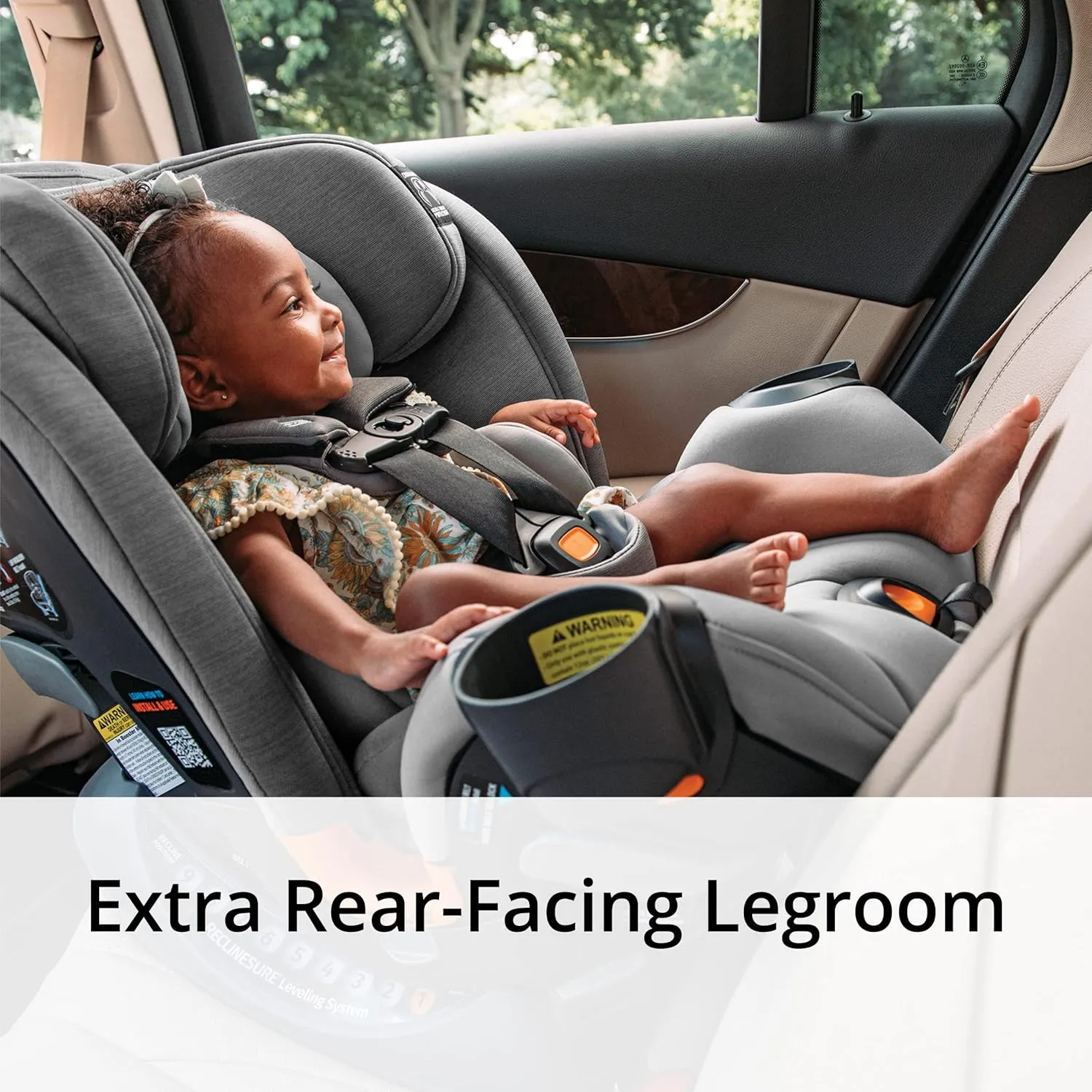 Chicco OneFit ClearTex All-in-One Car Seat, Slim Design, Rear-Facing Seat for Infants 5-40 lbs., Forward-Facing 25-65 lbs., Booster 40-100 lbs., Convertible Car Seat | Obsidian/Black
