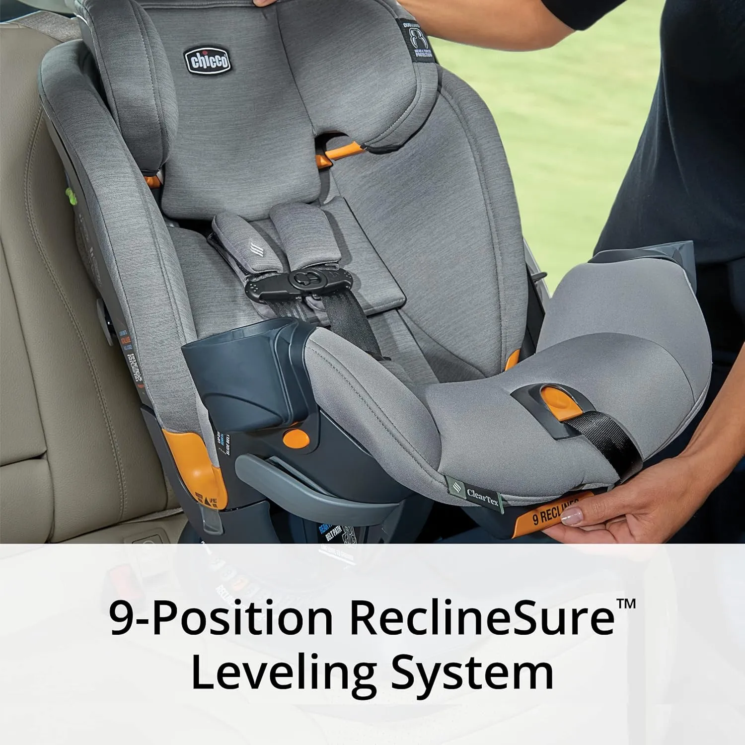 Chicco OneFit ClearTex All-in-One Car Seat, Slim Design, Rear-Facing Seat for Infants 5-40 lbs., Forward-Facing 25-65 lbs., Booster 40-100 lbs., Convertible Car Seat | Obsidian/Black