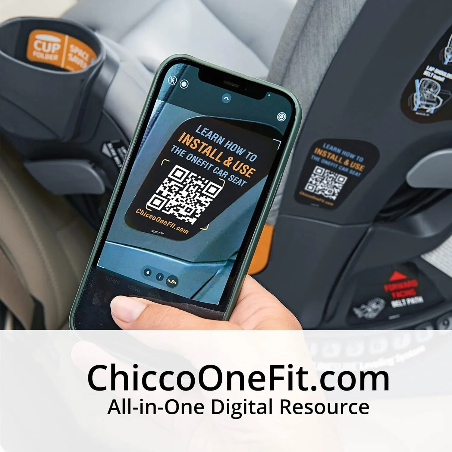 Chicco OneFit ClearTex All-in-One Car Seat, Slim Design, Rear-Facing Seat for Infants 5-40 lbs., Forward-Facing 25-65 lbs., Booster 40-100 lbs., Convertible Car Seat | Obsidian/Black