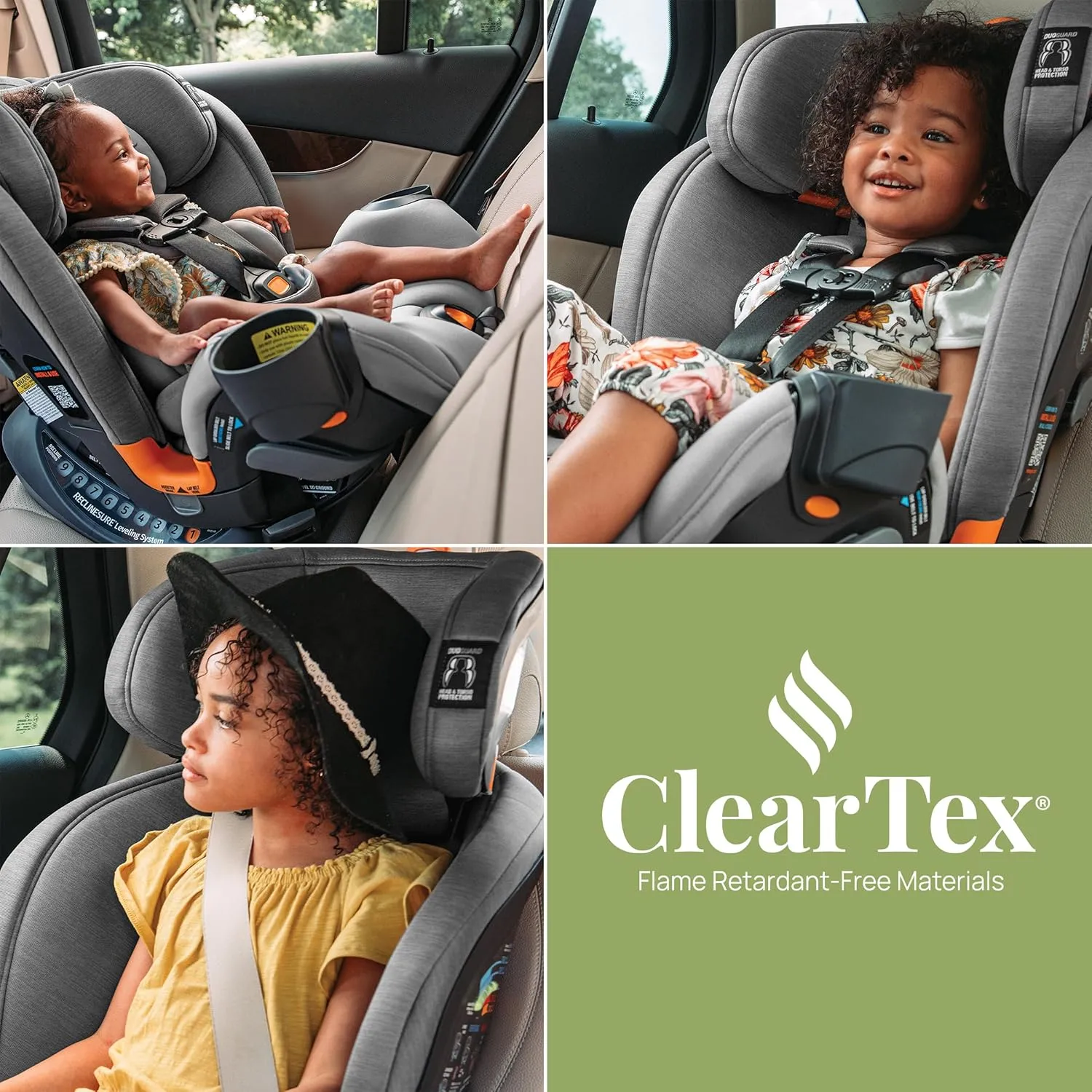 Chicco OneFit ClearTex All-in-One Car Seat, Slim Design, Rear-Facing Seat for Infants 5-40 lbs., Forward-Facing 25-65 lbs., Booster 40-100 lbs., Convertible Car Seat | Obsidian/Black