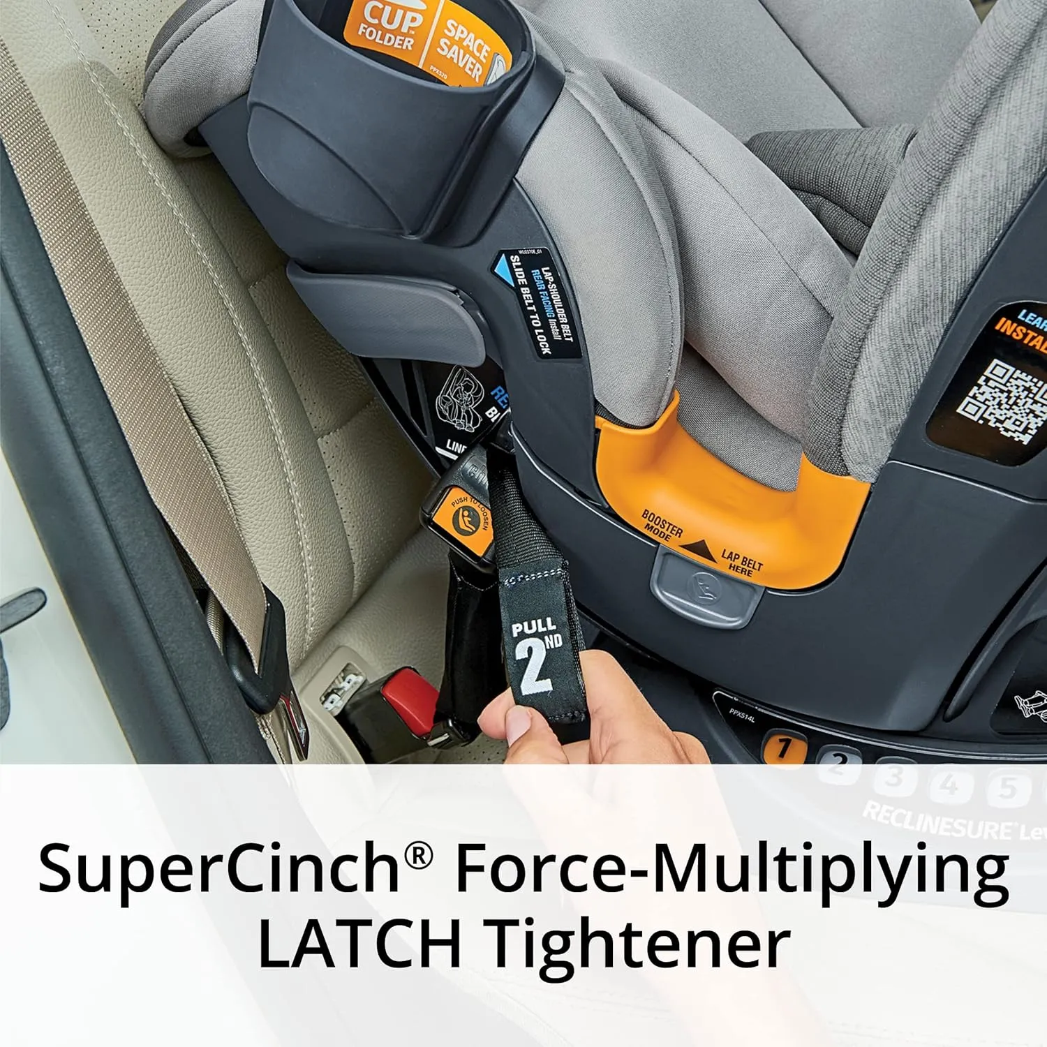 Chicco OneFit ClearTex All-in-One Car Seat, Slim Design, Rear-Facing Seat for Infants 5-40 lbs., Forward-Facing 25-65 lbs., Booster 40-100 lbs., Convertible Car Seat | Slate/Grey
