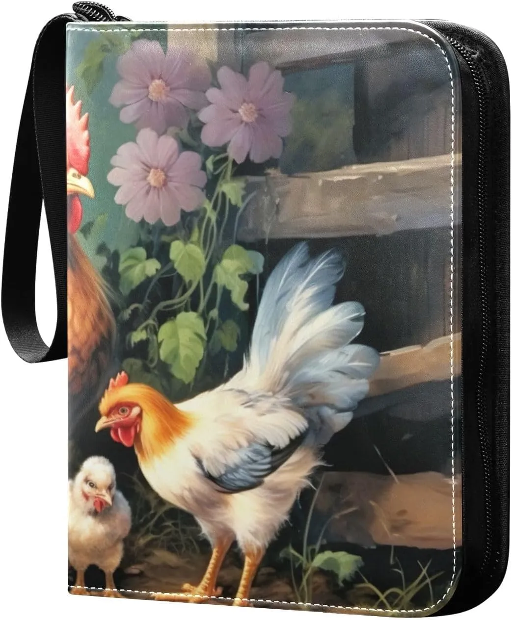 Chicken Painting Card Binder 4-Pocket, 400 Pockets Trading Cards Holder Games Card Albums Storage Organizer Case for Football, Baseball Cards