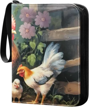 Chicken Painting Card Binder 4-Pocket, 400 Pockets Trading Cards Holder Games Card Albums Storage Organizer Case for Football, Baseball Cards
