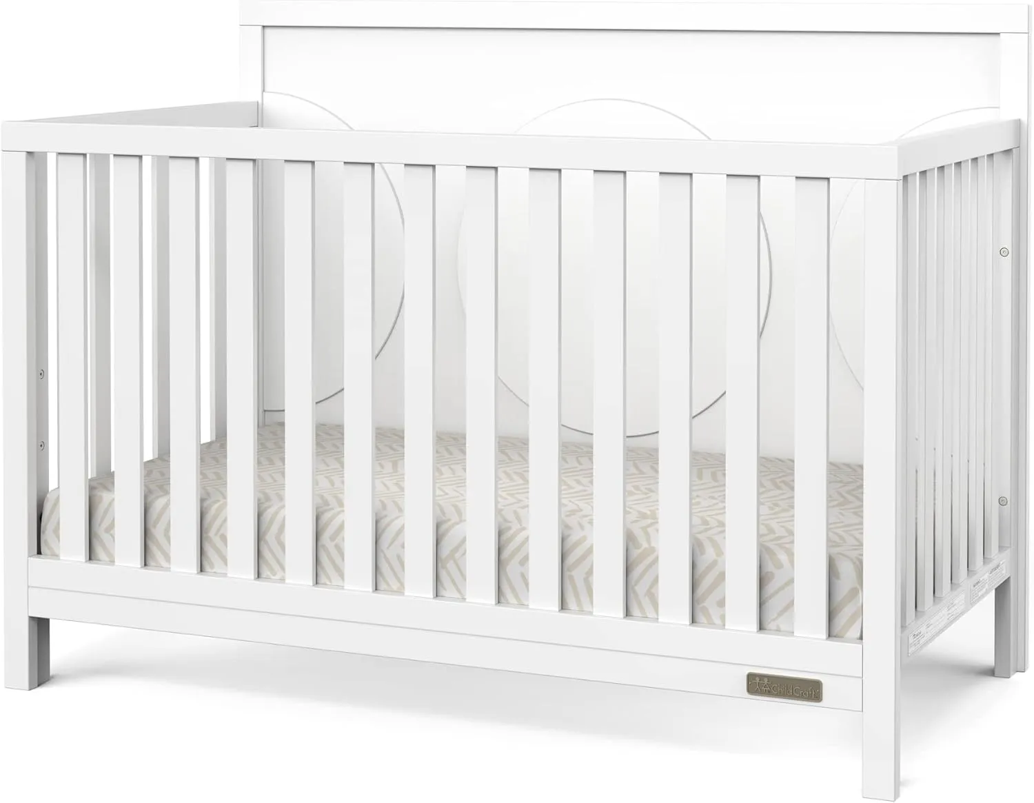 Child Craft Orbit 4-in-1 Convertible Crib, Baby Crib Converts to Day Bed, Toddler Bed and Full Size Bed, 3 Adjustable Mattress Positions, Non-Toxic, Baby Safe Finish (Matte White)