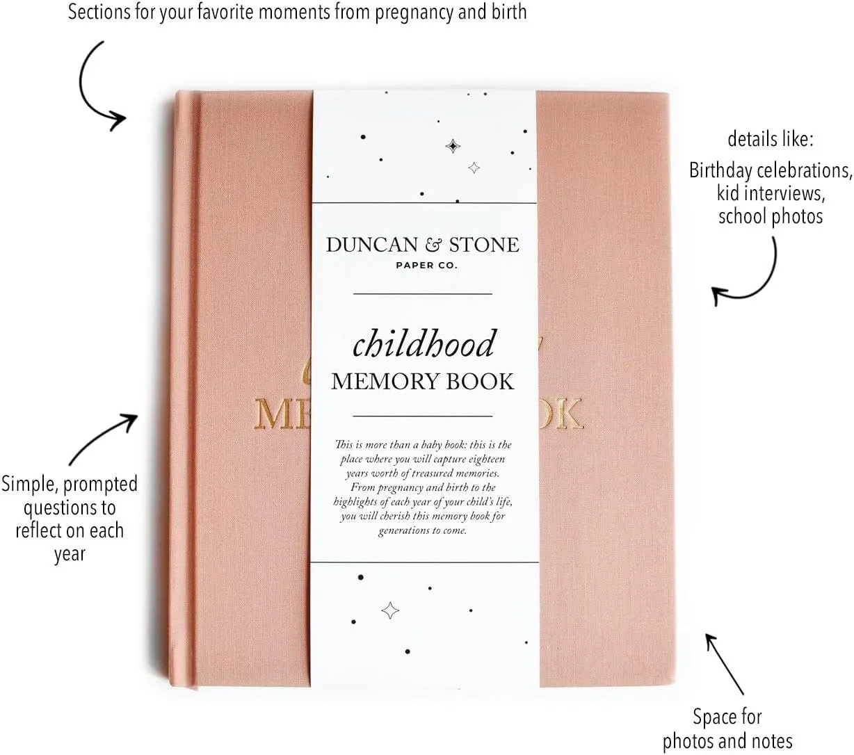 Childhood Memory Book - Elegant Child Memory Book from Pregnancy to Age 18 W/Prompts, Space for Photos & More - Baby Journal (175 Pages, Dusty Rose)