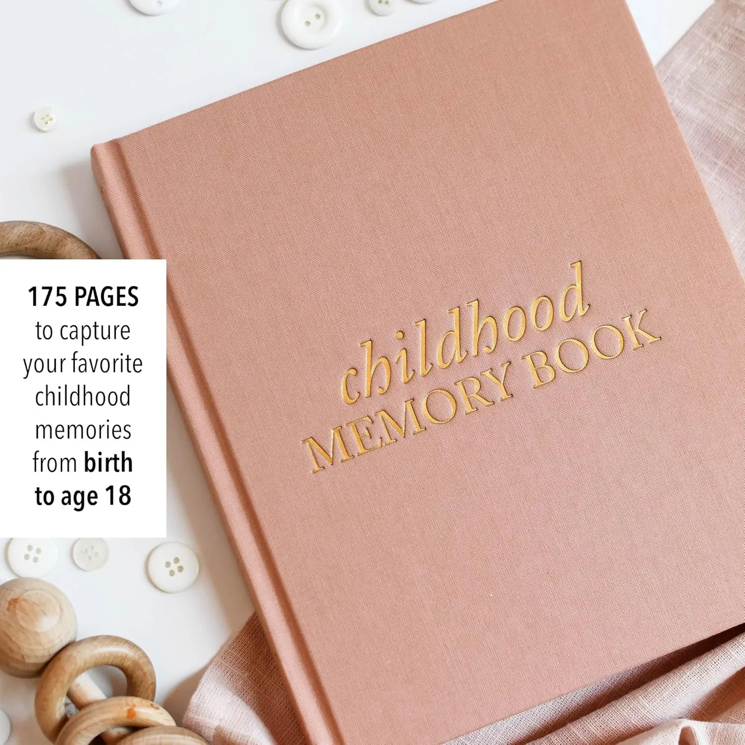 Childhood Memory Book - Elegant Child Memory Book from Pregnancy to Age 18 W/Prompts, Space for Photos & More - Baby Journal (175 Pages, Dusty Rose)