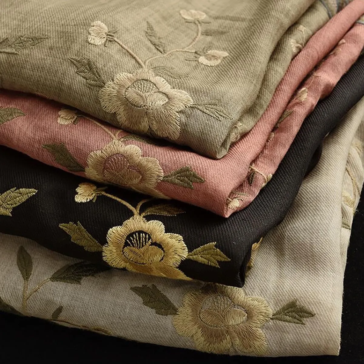 Chinese Retro Shirt, Heavy Industry Embroidered Linen Shirt, Color Blocking Round Neck Pullover T-Shirt
