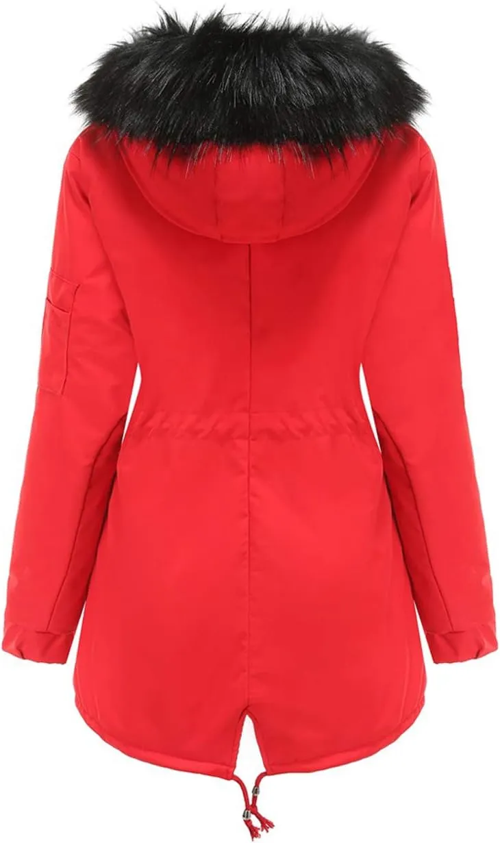 chouyatou Women's Winter Sherpa Lined Faux Fur Hooded Mid Long Safari Parka Coat