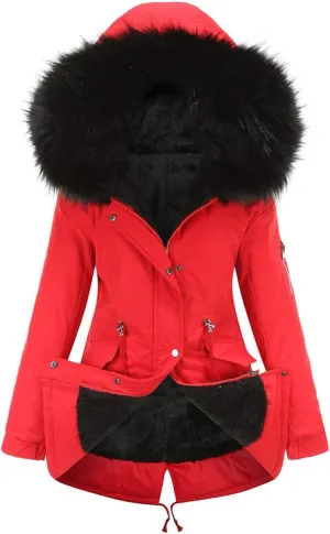 chouyatou Women's Winter Sherpa Lined Faux Fur Hooded Mid Long Safari Parka Coat