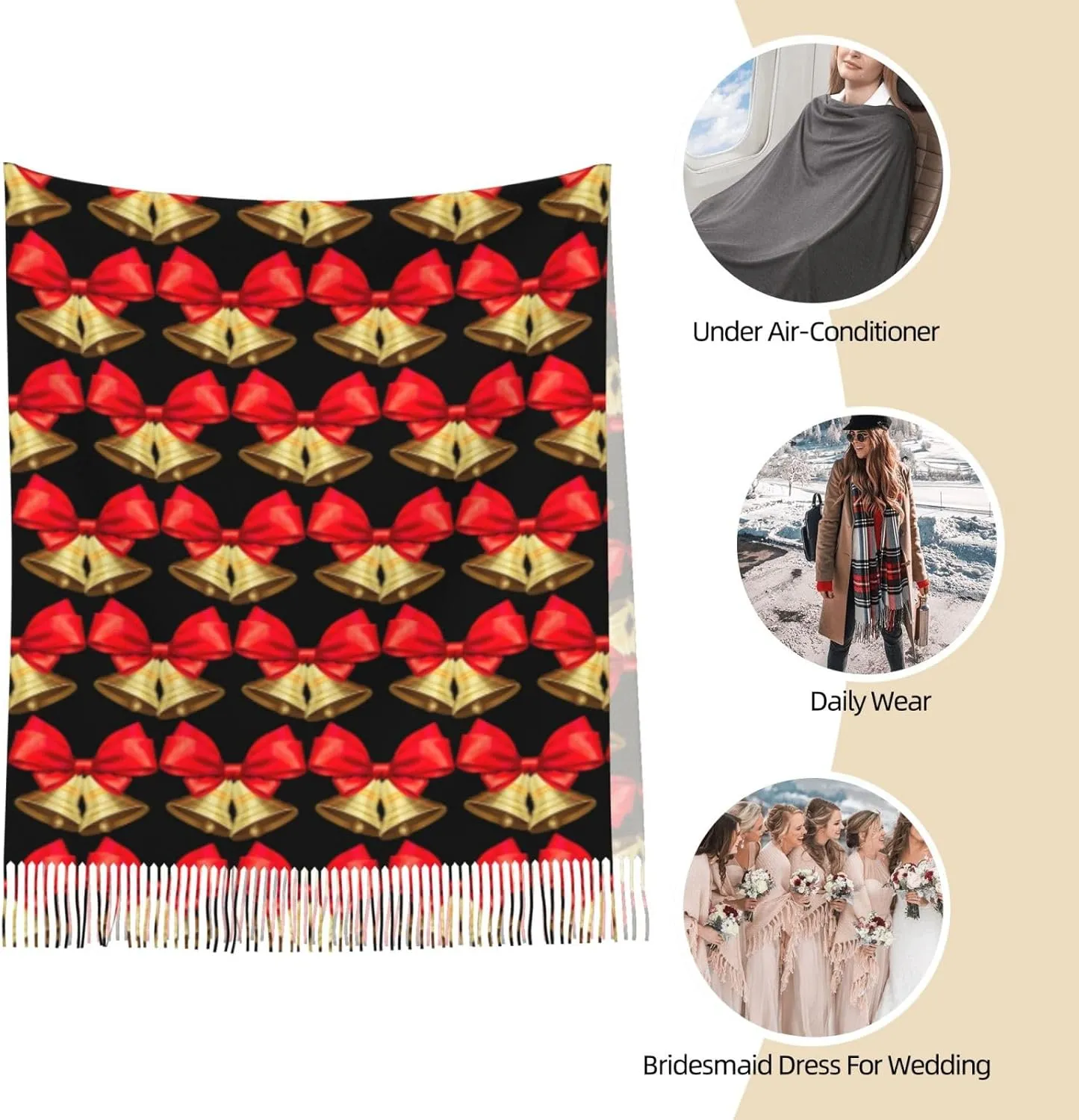 Christmas Holiday Exquisite Cashmere Tassel Scarf And Shawl Wraps Lightweight Fashion Scarf Presents For Ladies