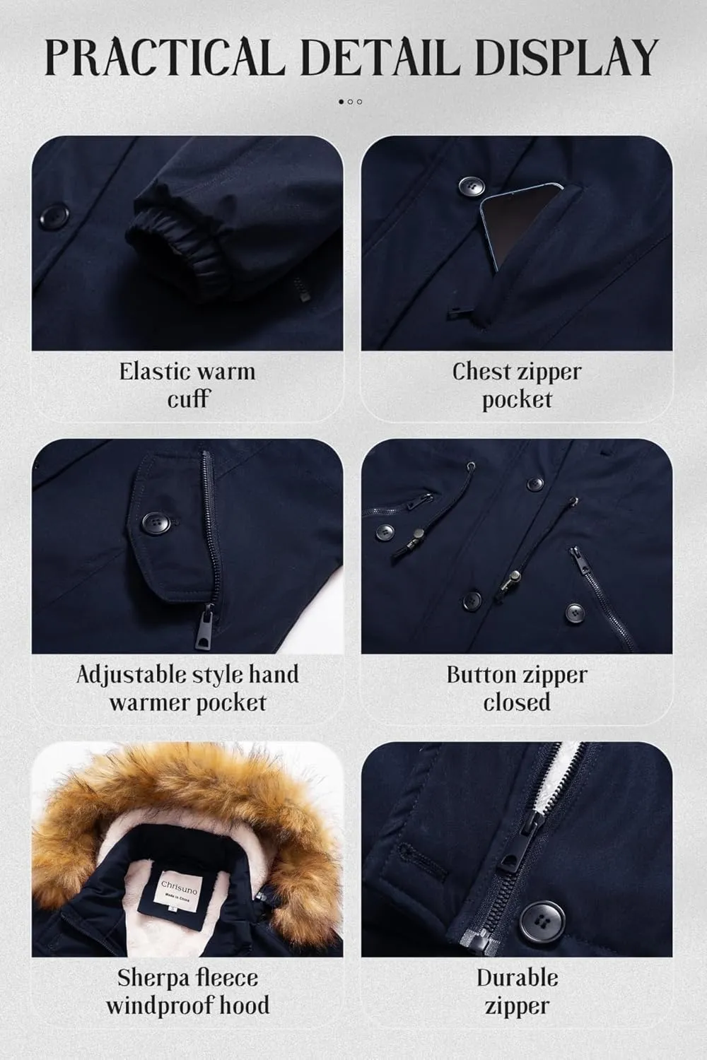 Chrisuno Women's Mid-Length Military Parka Winter Outerwear Insulated Jacket Soft Fleece Snow Faux Fur Coat