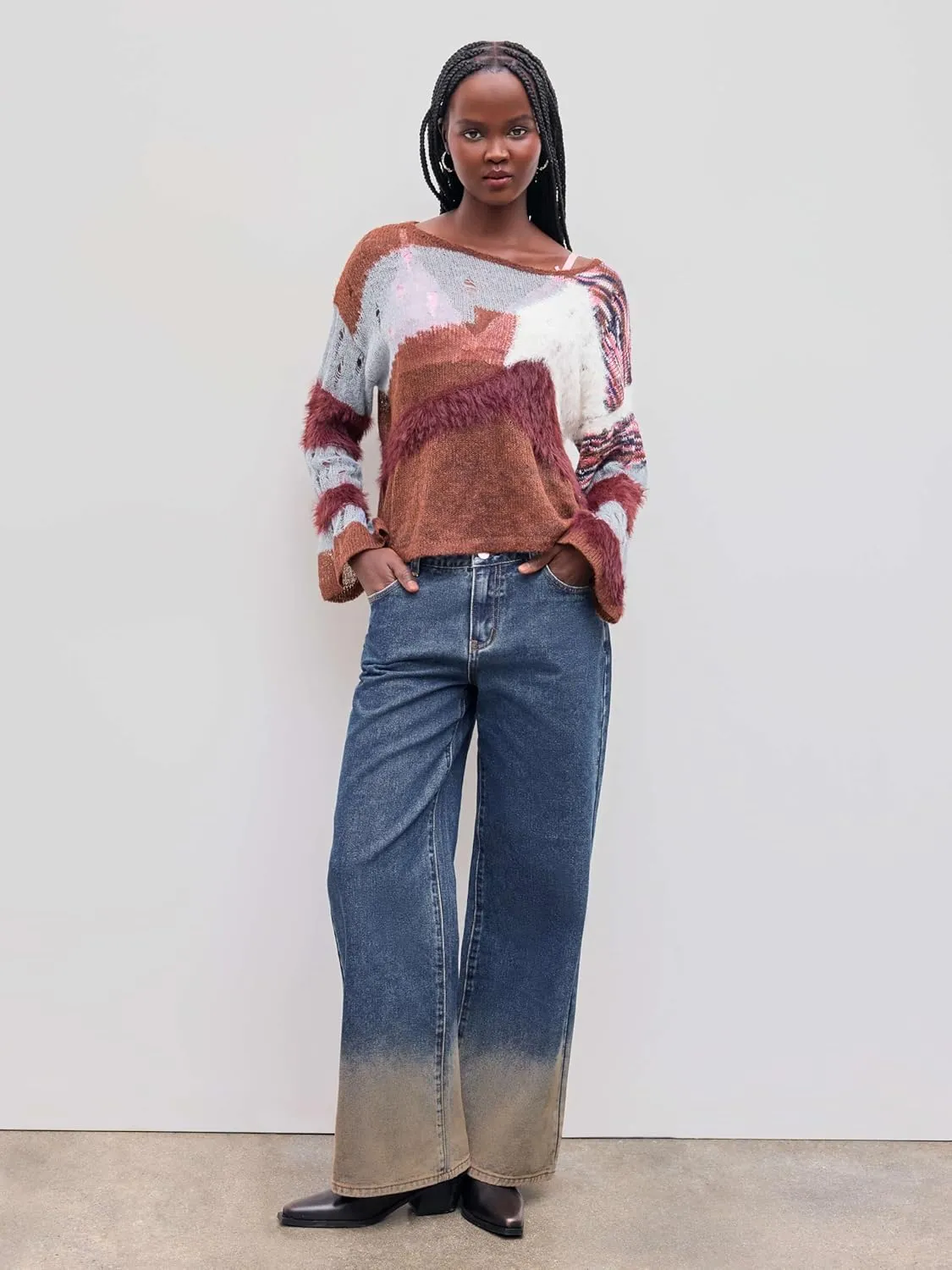 CIDER Women’s Baggy Jeans Wide Straight Leg High Waisted Color Block Casual Y2k Denim Pants with Pockets