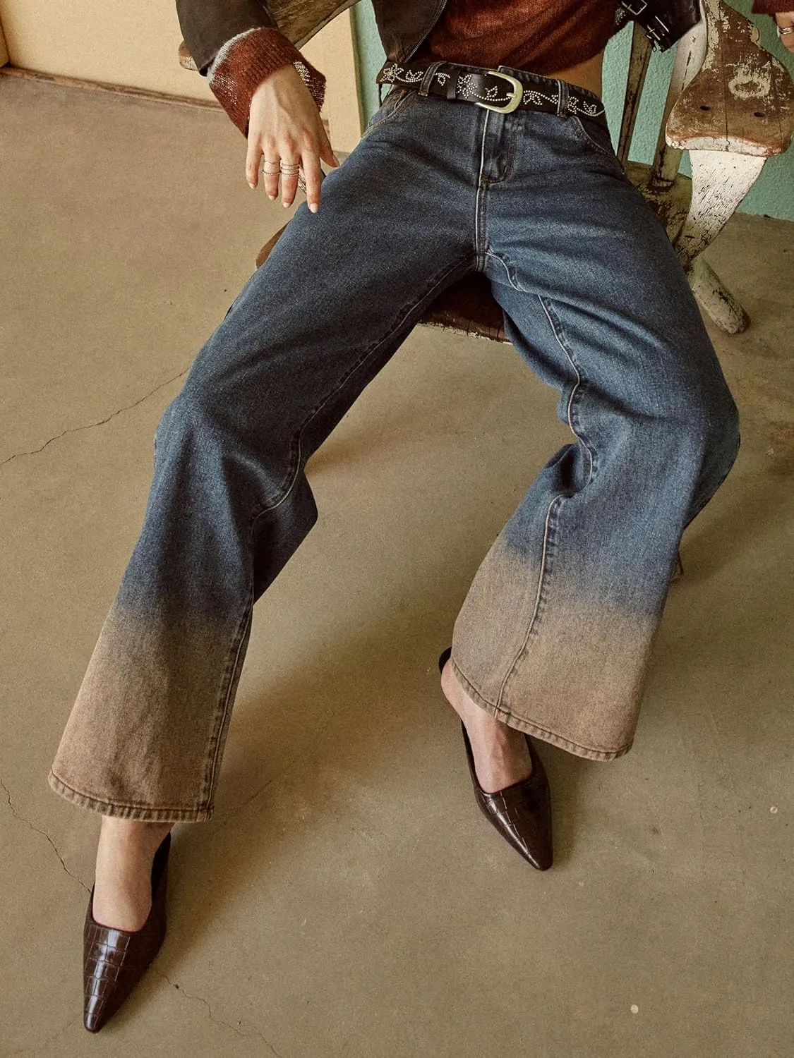 CIDER Women’s Baggy Jeans Wide Straight Leg High Waisted Color Block Casual Y2k Denim Pants with Pockets