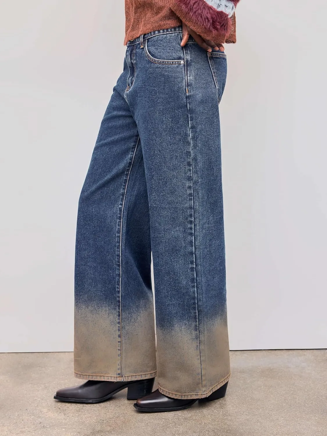 CIDER Women’s Baggy Jeans Wide Straight Leg High Waisted Color Block Casual Y2k Denim Pants with Pockets