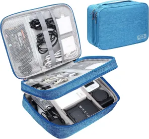 CILLA Charger & Cord Travel Organizer - Double Layer Electronics Case for Power Bank, Adapter, Mouse, Tablet, Phone