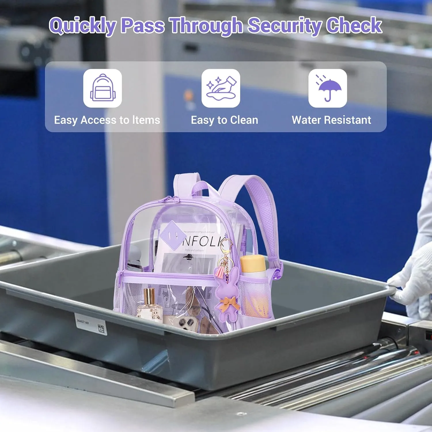 Clear Backpack for Stadium Events Approved 12×6×12, Thick TPU Mini Clear Bag with Front Pocket for Concert Sport Events Work Travel, Purple
