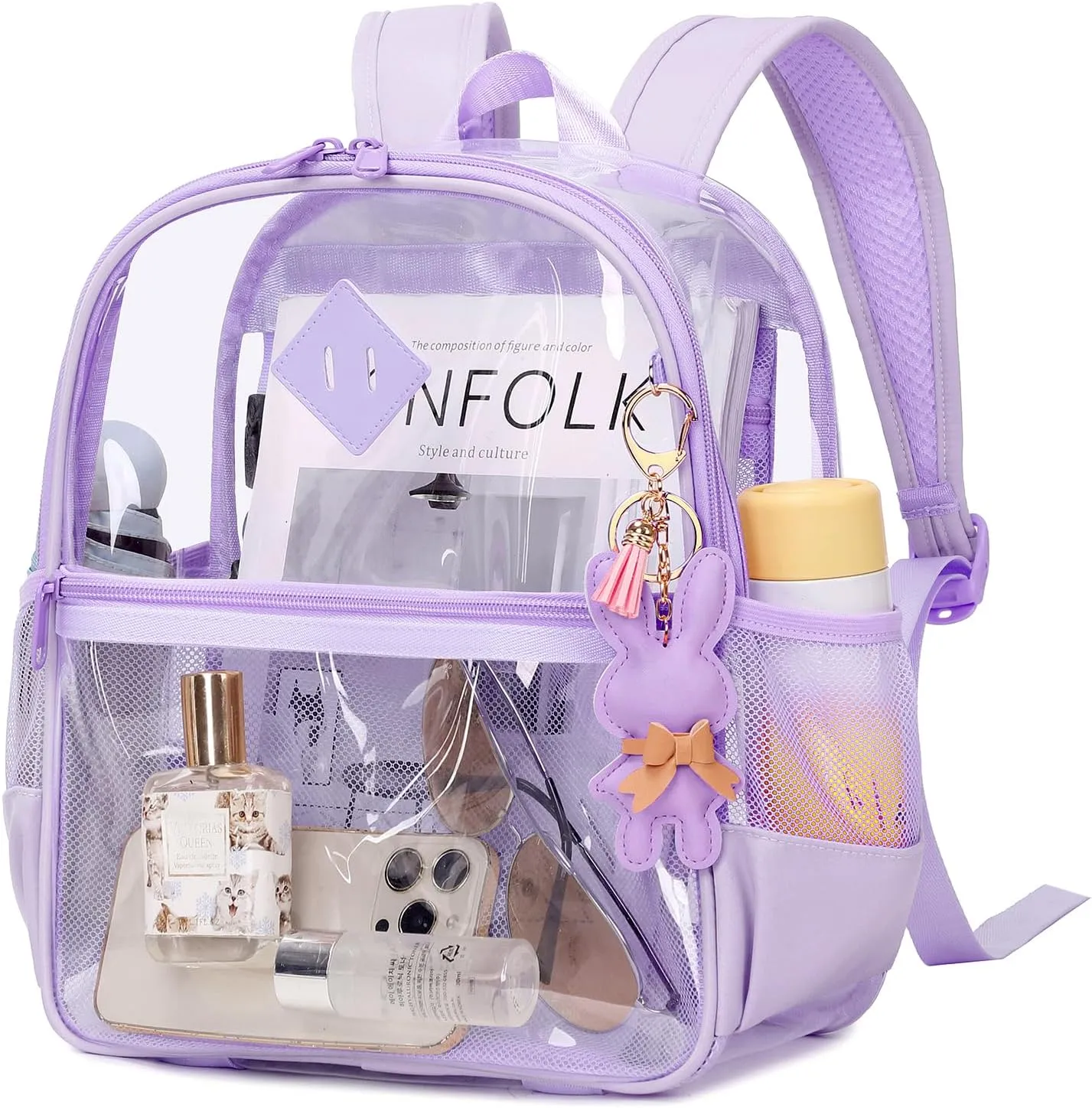 Clear Backpack for Stadium Events Approved 12×6×12, Thick TPU Mini Clear Bag with Front Pocket for Concert Sport Events Work Travel, Purple