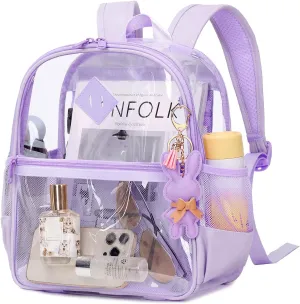 Clear Backpack for Stadium Events Approved 12×6×12, Thick TPU Mini Clear Bag with Front Pocket for Concert Sport Events Work Travel, Purple