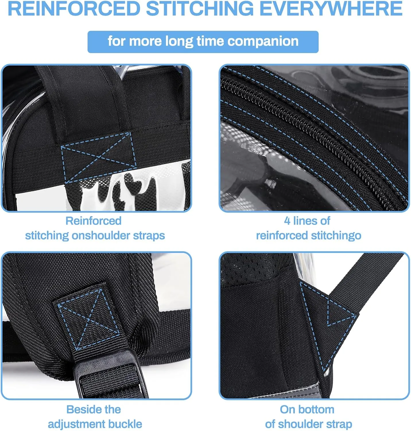Clear Backpack Stadium Approved, Heavy Duty See Through Book Bag, Black Transparent