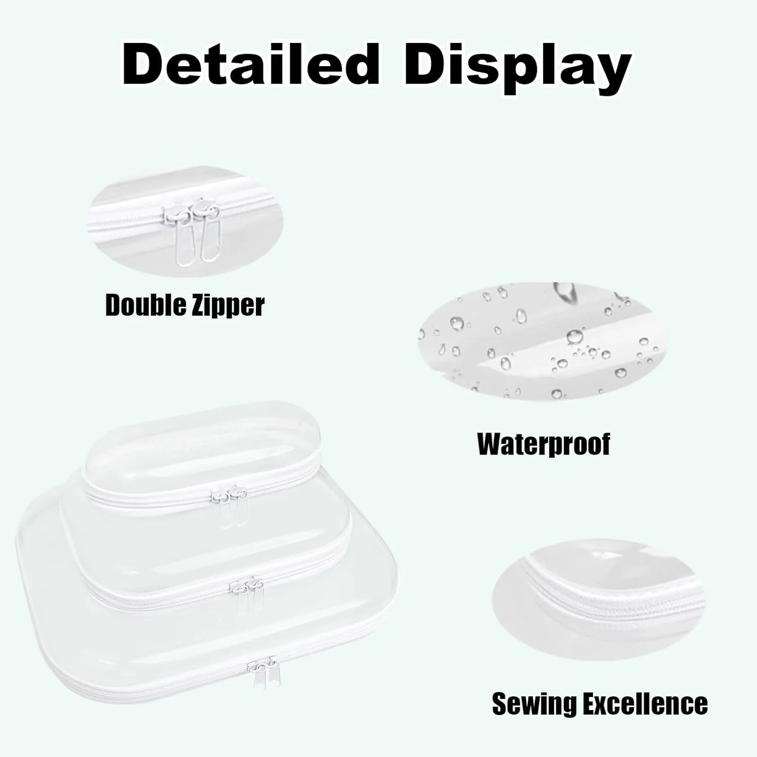 Clear Hard Shell Zipper Case,3PCS Transparent Clear Zipper Pouches,Hard Side Plastic Case Set,Portable Travel Storage Organizer Bins
