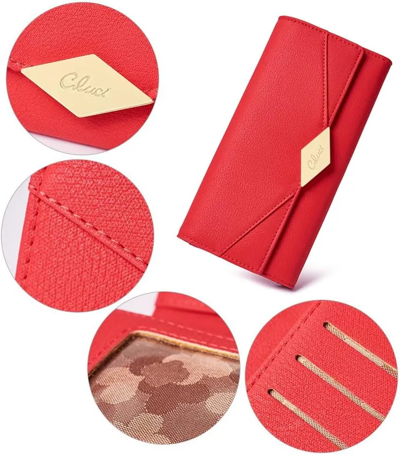 CLUCI Leather Wallet for Women Slim Designer Trifold Ladies Credit Card Holder