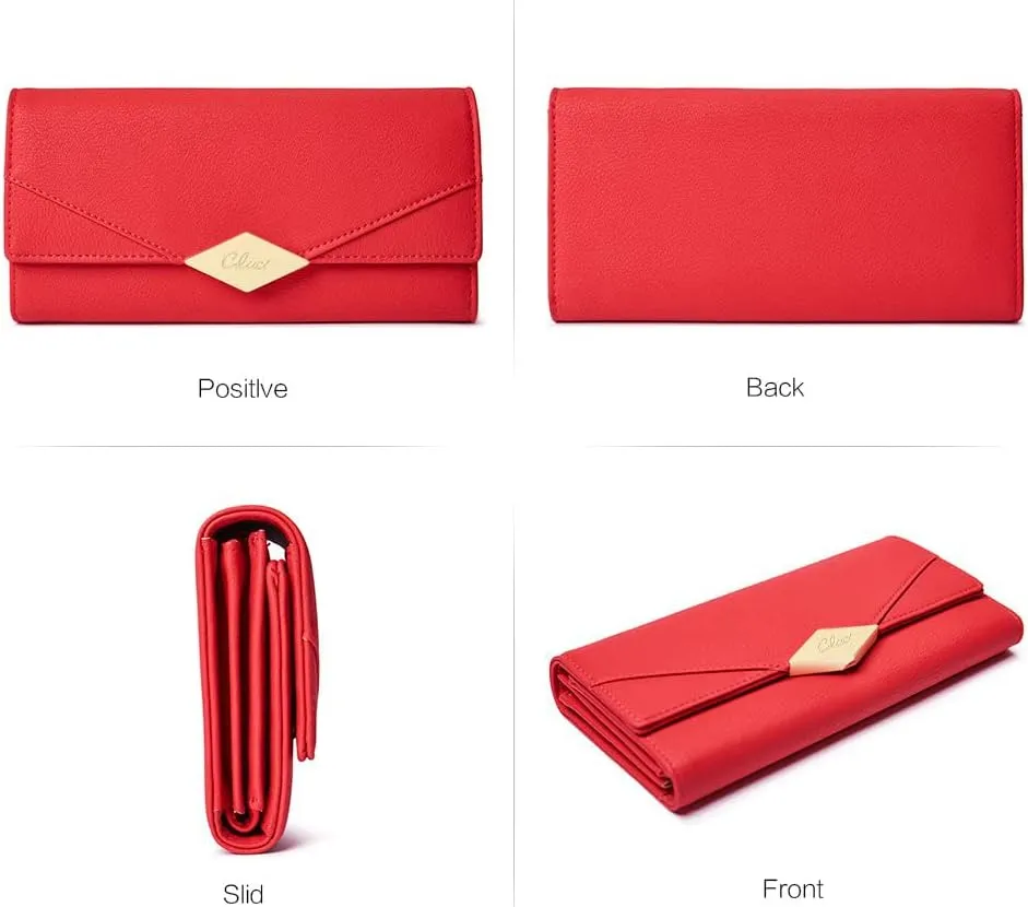 CLUCI Leather Wallet for Women Slim Designer Trifold Ladies Credit Card Holder