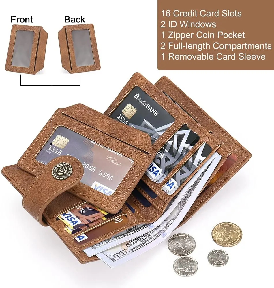 CLUCI Small Wallets for Women RFID Blocking Leather Trifold Compact Credit Card Holder with ID Window Ladies Zipper Coin Purse Two-toned Brown