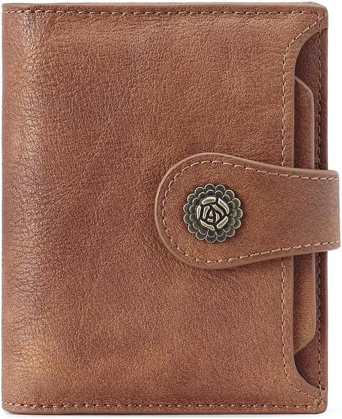 CLUCI Small Wallets for Women RFID Blocking Leather Trifold Compact Credit Card Holder with ID Window Ladies Zipper Coin Purse Two-toned Brown