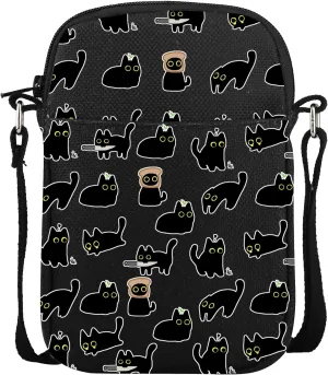 CMNIM Cute Black Cat Crossbody Bag Modern Animal Kittens Shoulder Messenger Bag Black Cat Gifts for Cat Lovers Cat Mama Purse