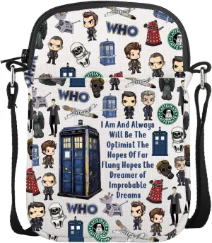 CMNIM Doctor TV Series Gifts Dr Who Crossbody Bag Whovians Fandom Shoulder Purse with Strap Police Blue Box Phone Pouch