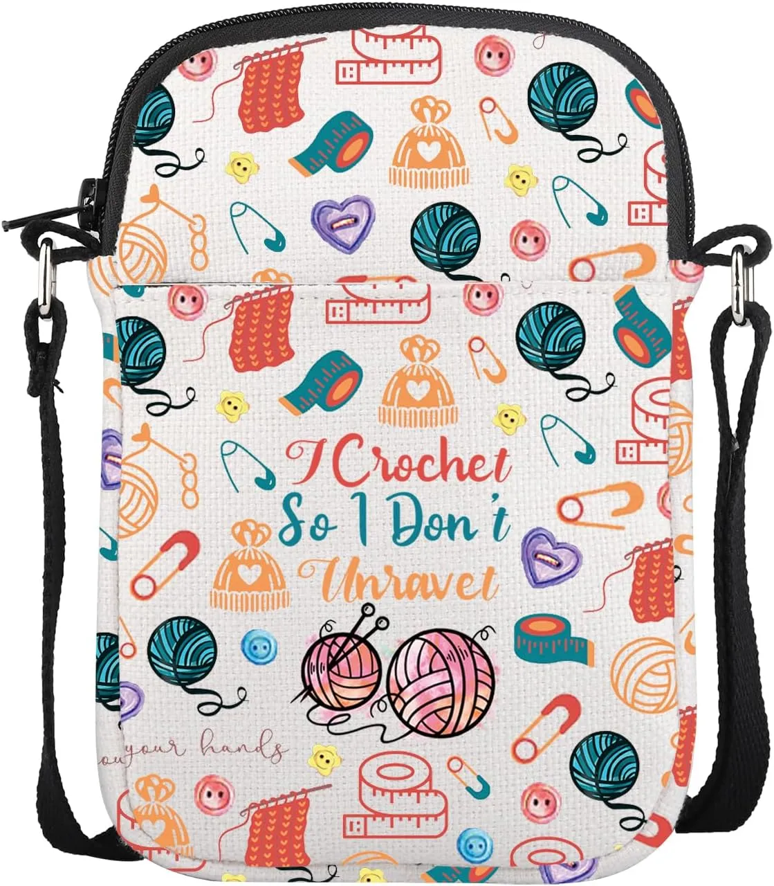 CMNIM Funny Crochet Gifts Knitting Crossbody Bag With Adjustable Strap for Crochet Lovers Gifts Ideas Yarn Shoulder Bag