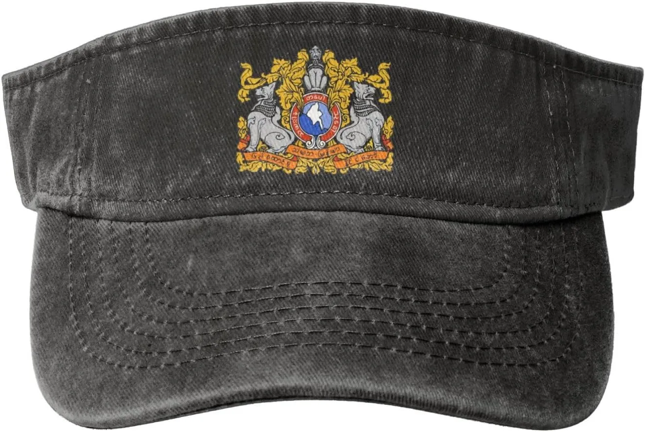 Coat of Arms of Myanmar Washed Denim Visor Hat for Men & Women, Adjustable Sun Cap with UV Protection